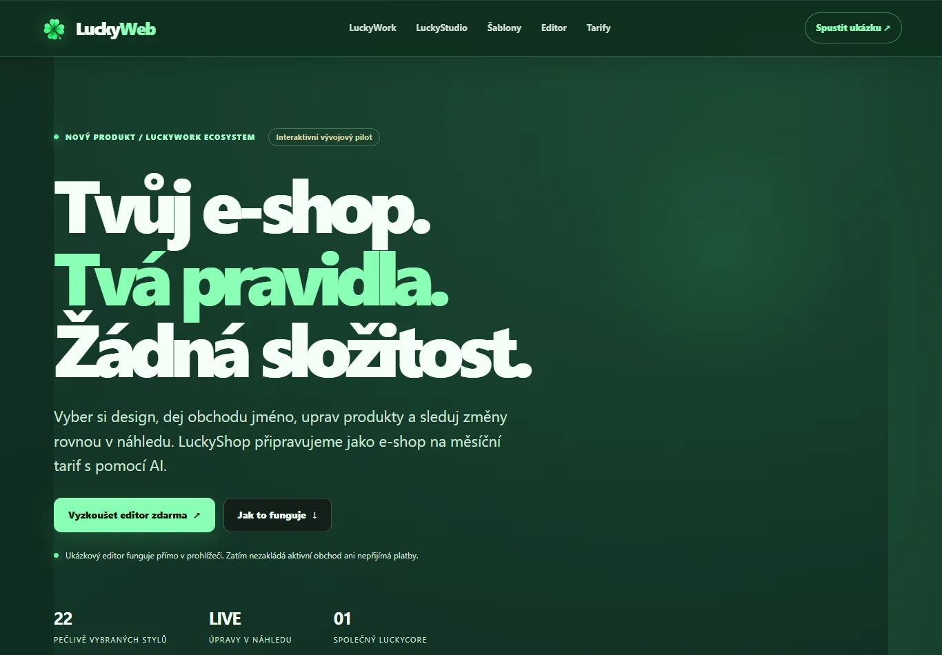 LuckyShop Studio – Návrh moderního e-shopu, produktových sekcí a vlastního stylu.